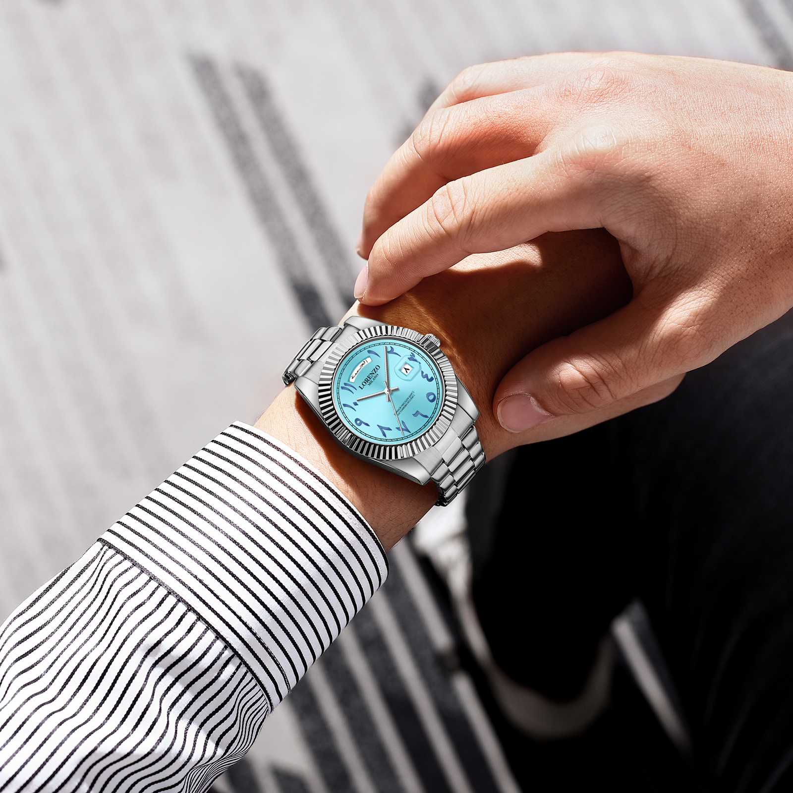 Lorenzo Day-Date Arabic Silver Sky Blue - 5