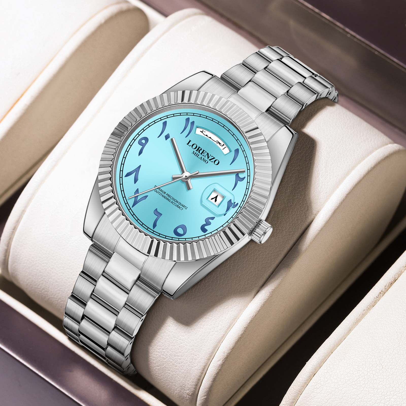 Lorenzo Day-Date Arabic Silver Sky Blue - 10