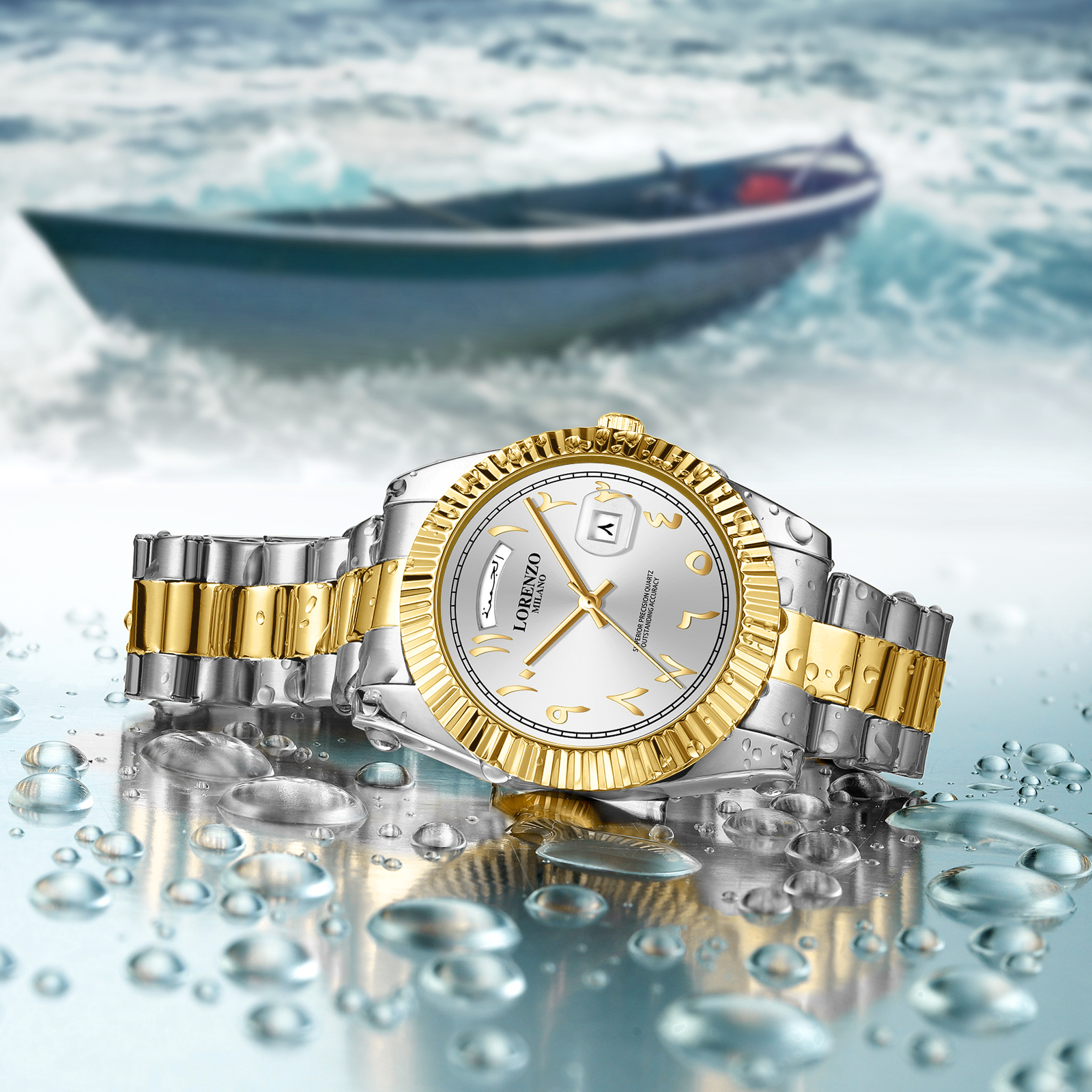 Lorenzo Day-Date Arabic Silver Gold - 8