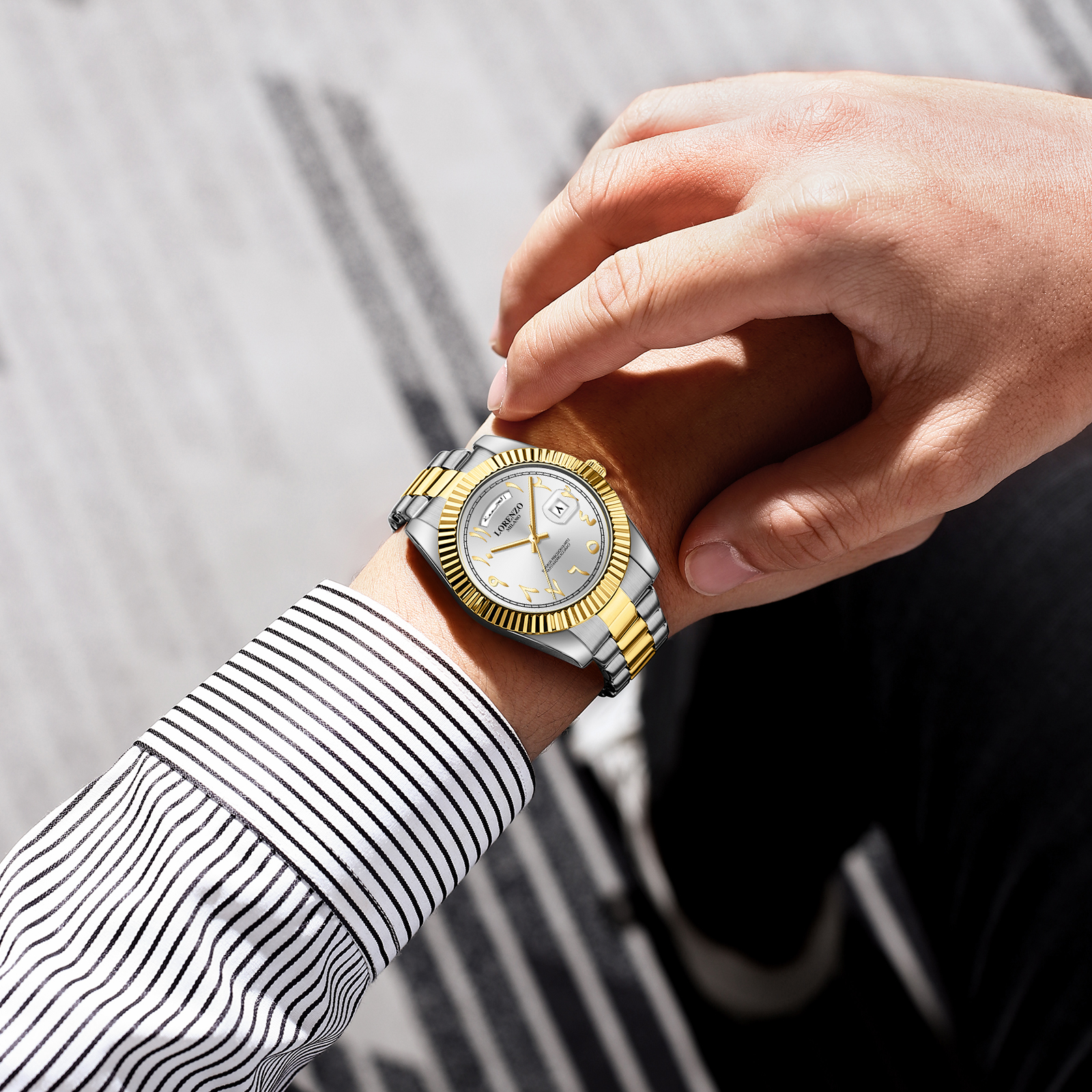 Lorenzo Day-Date Arabic Silver Gold - 5