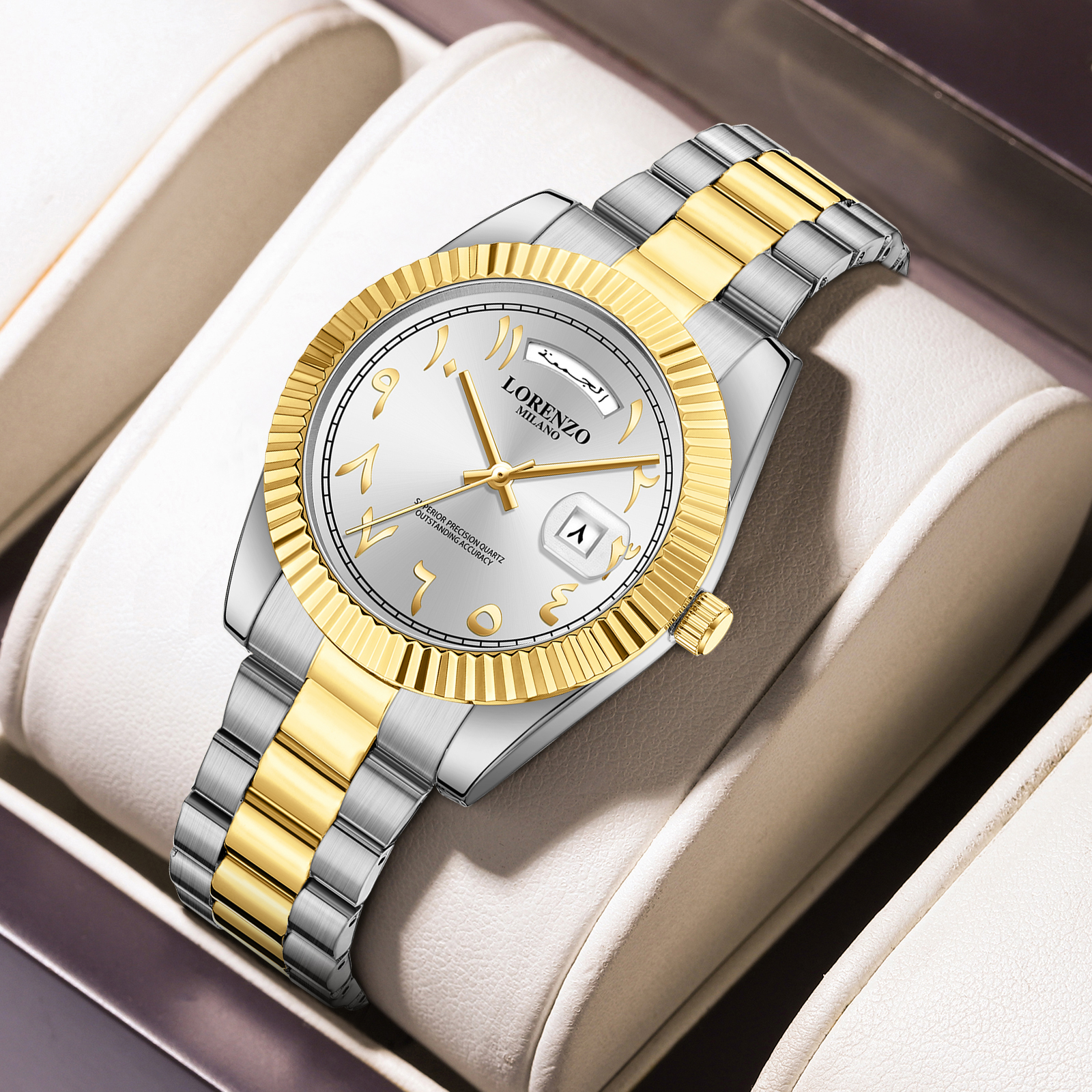 Lorenzo Day-Date Arabic Silver Gold - 10