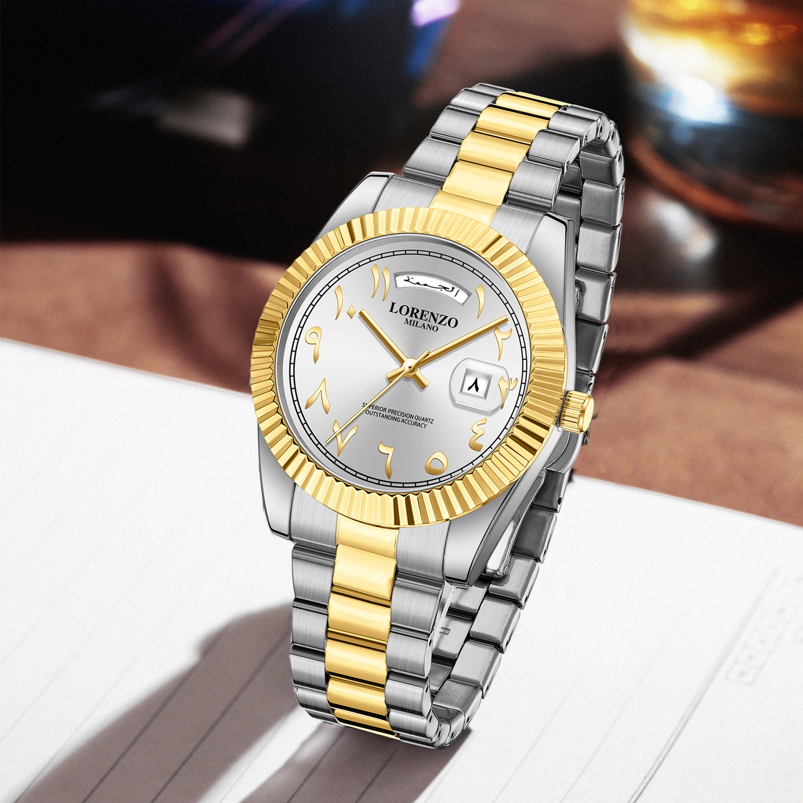 Lorenzo Day-Date Arabic Silver Gold - 9