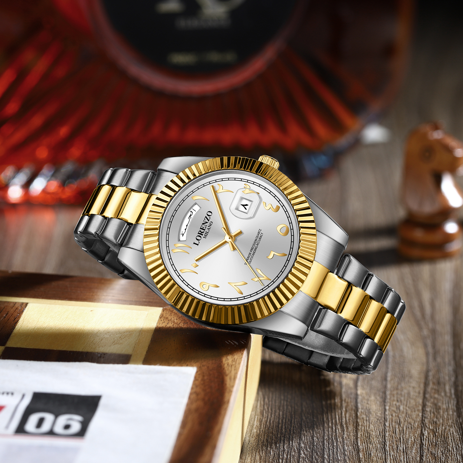 Lorenzo Day-Date Arabic Silver Gold - 6