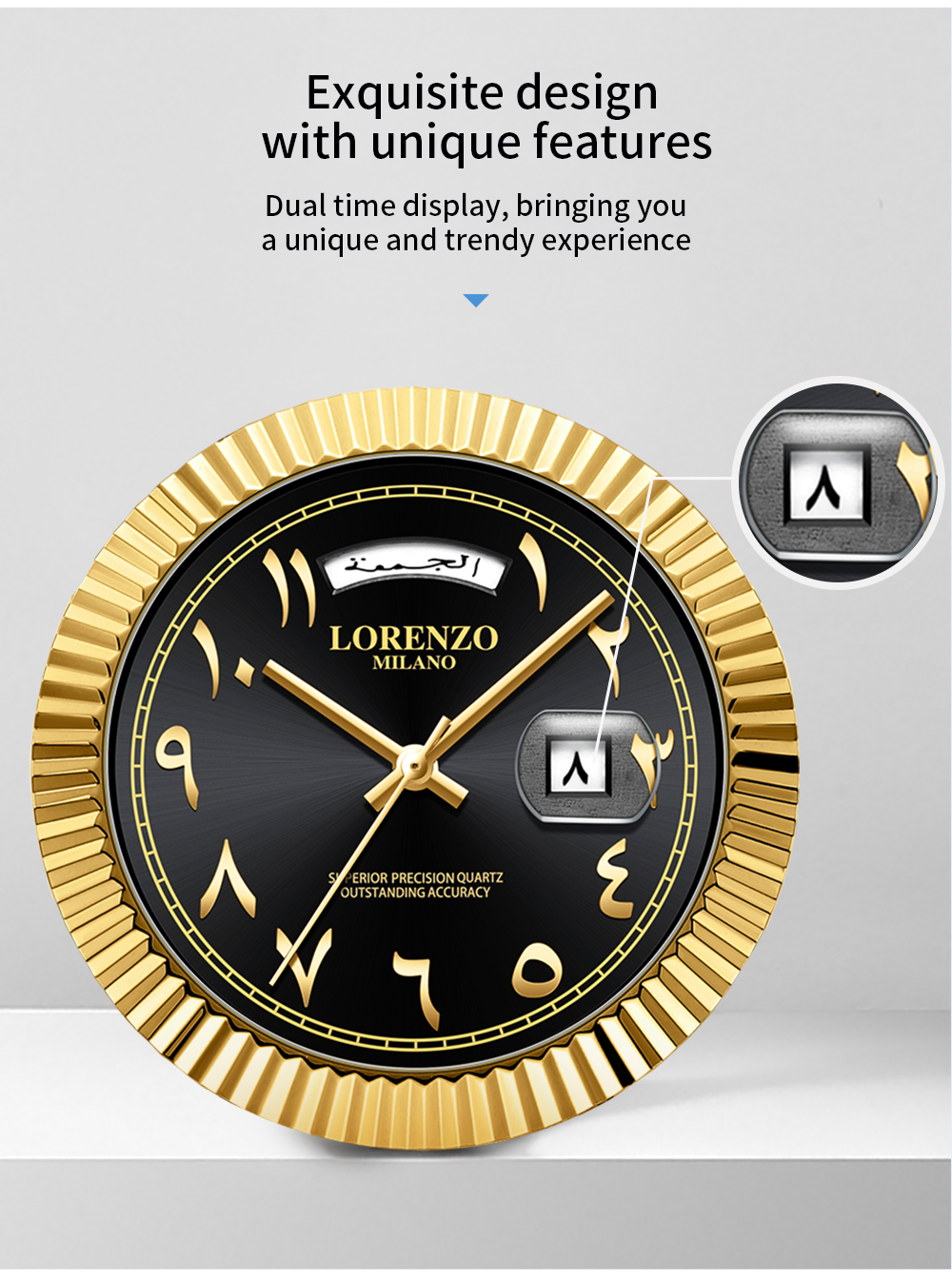 Lorenzo Day-Date Arabic Silver Gold Green - 13