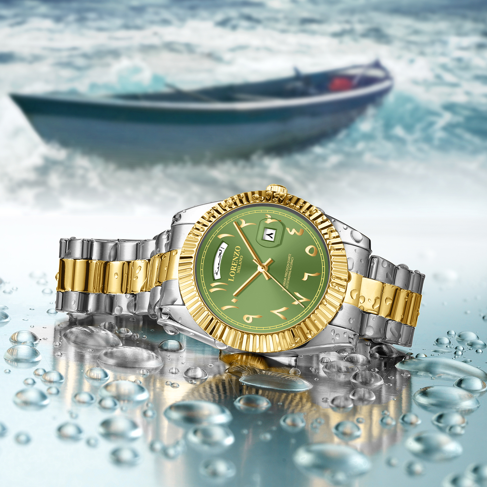 Lorenzo Day-Date Arabic Silver Gold Green - 8