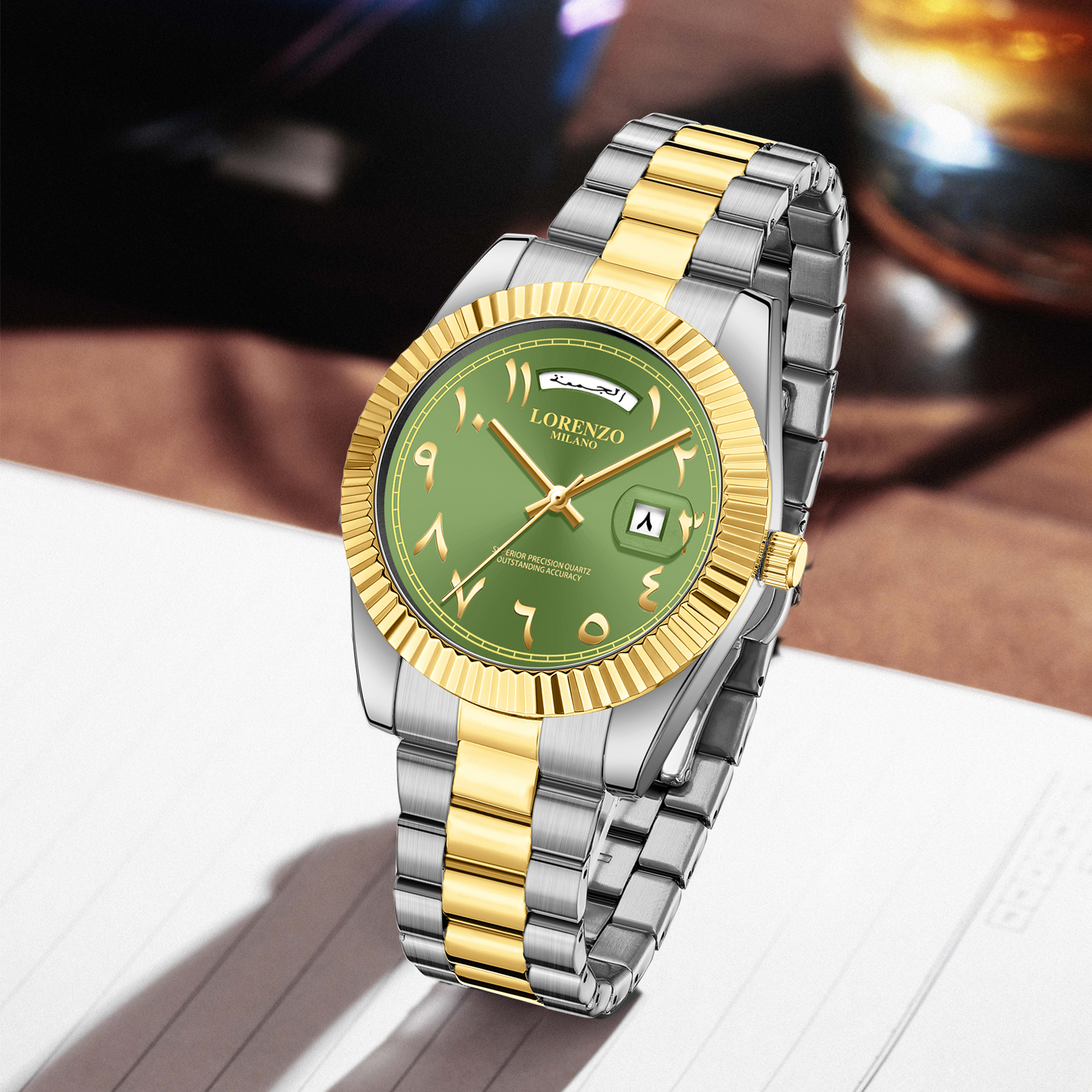Lorenzo Day-Date Arabic Silver Gold Green - 9