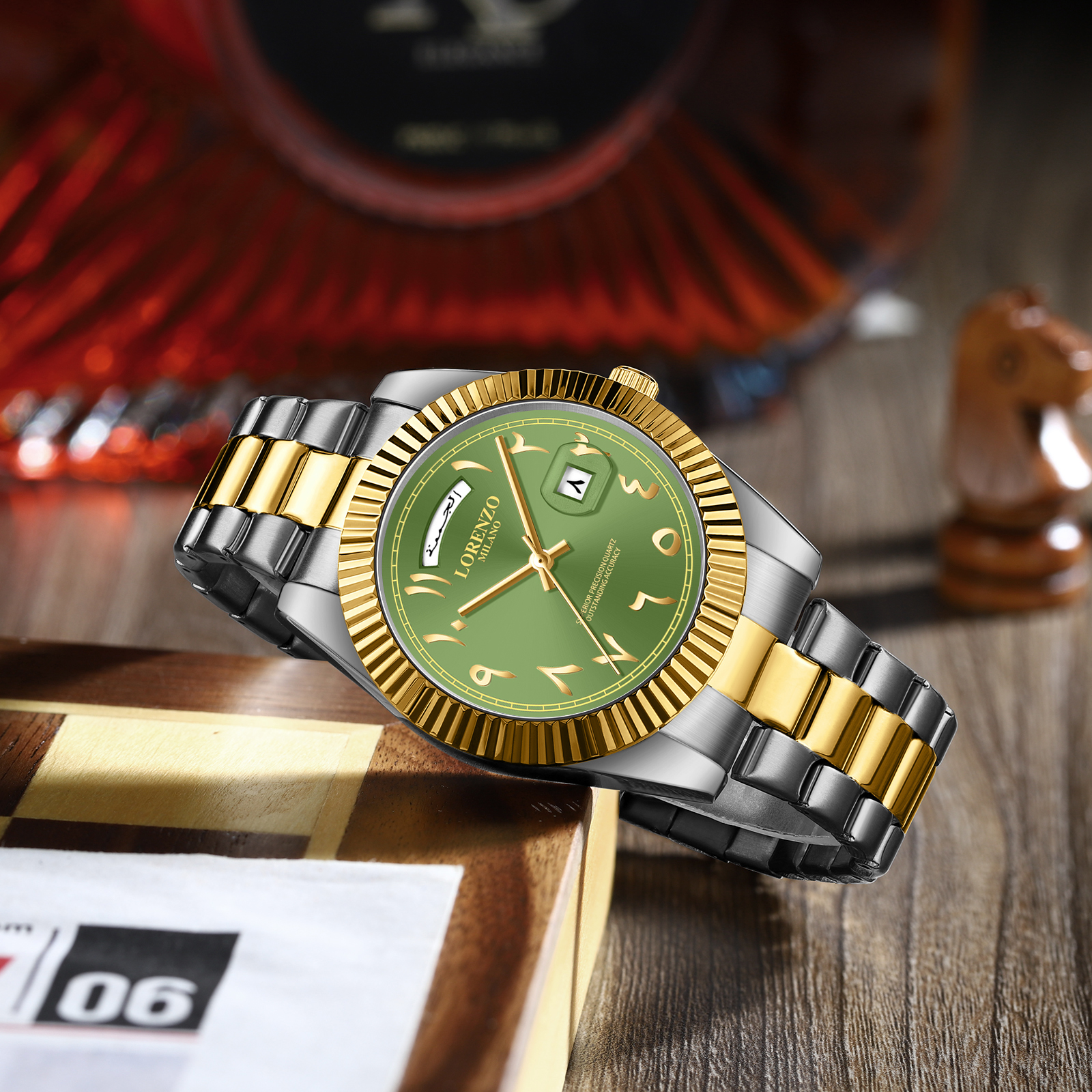 Lorenzo Day-Date Arabic Silver Gold Green - 6