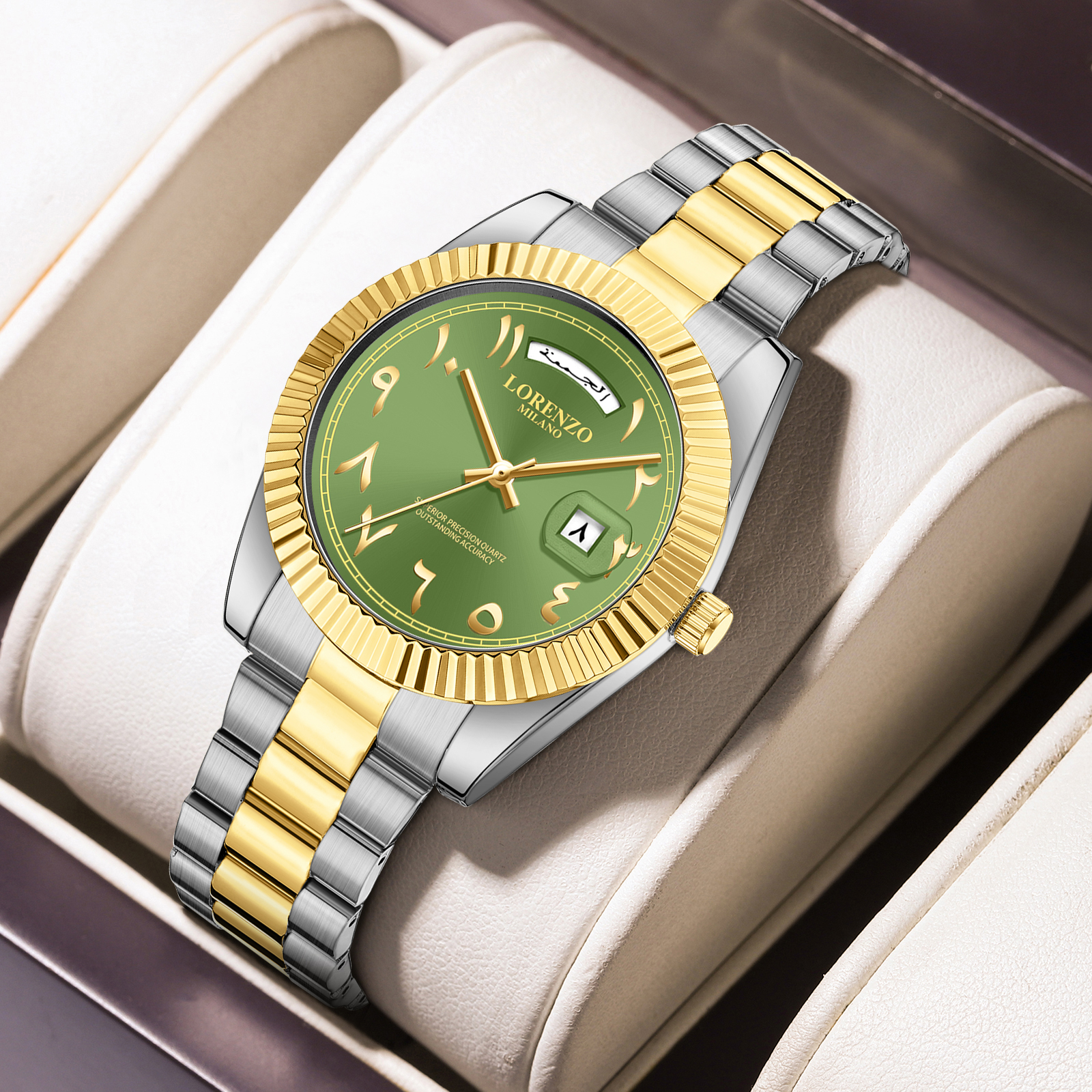 Lorenzo Day-Date Arabic Silver Gold Green - 10