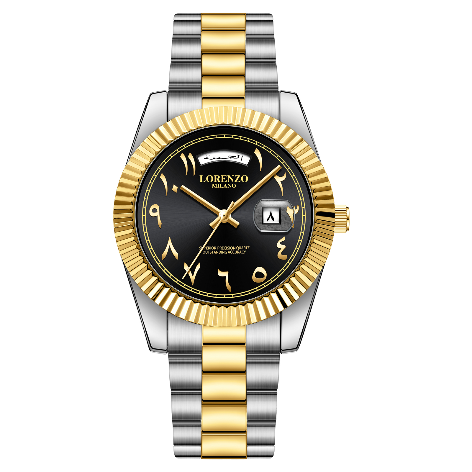 Lorenzo Day-Date Arabic Silver Gold Black | Herrklockor | Klocktema