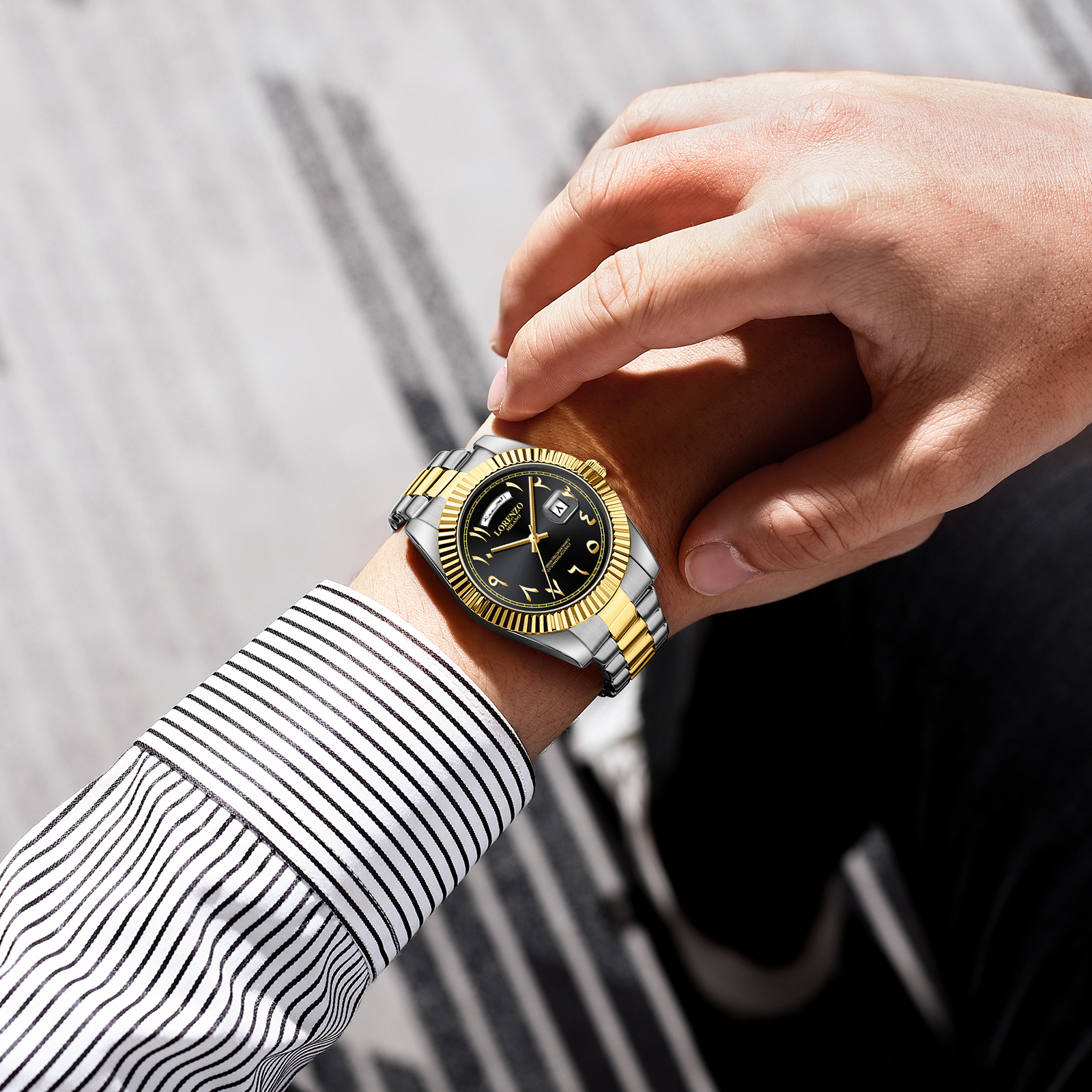 Lorenzo Day-Date Arabic Silver Gold Black - 5
