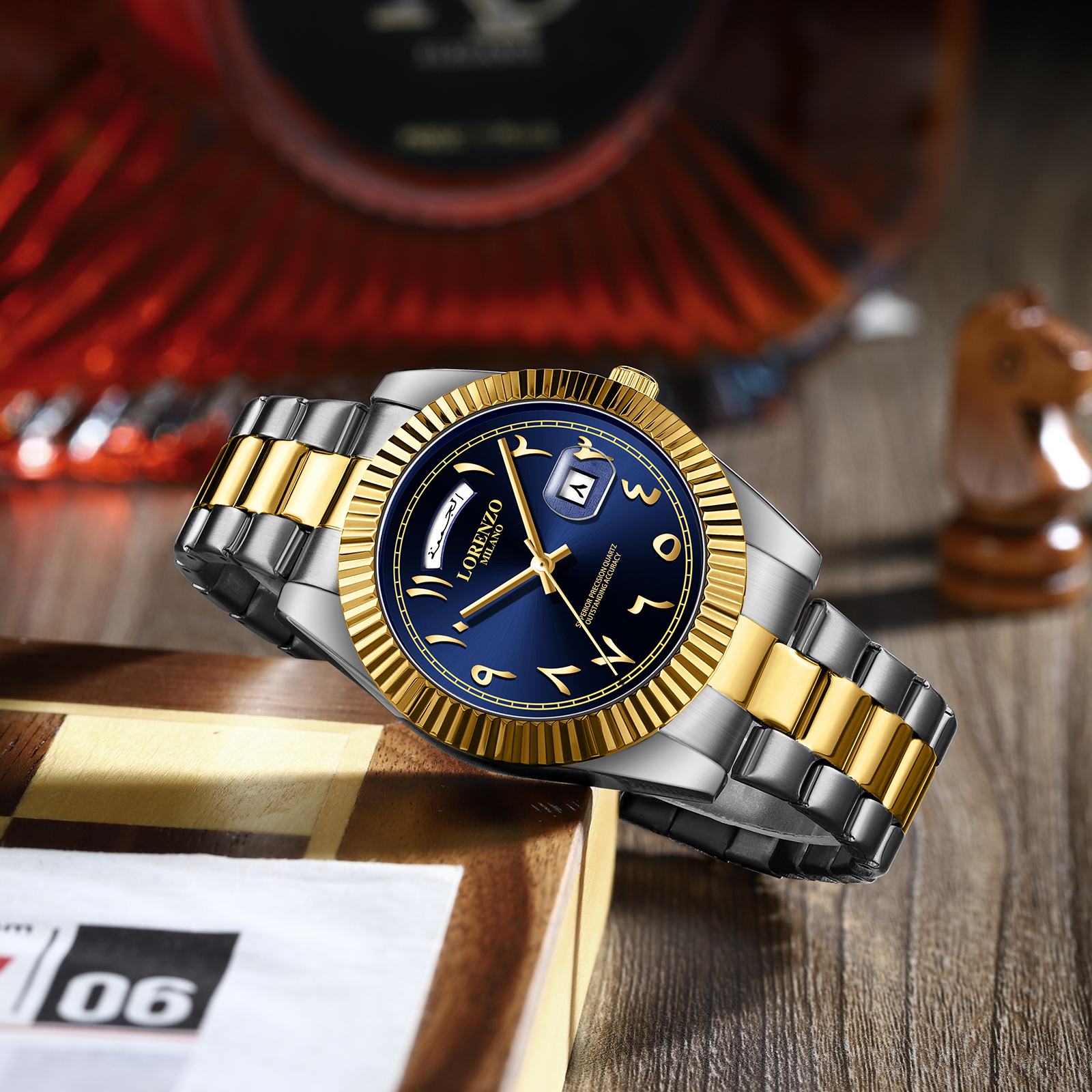 Lorenzo Day-Date Arabic Silver Gold Blue - 6