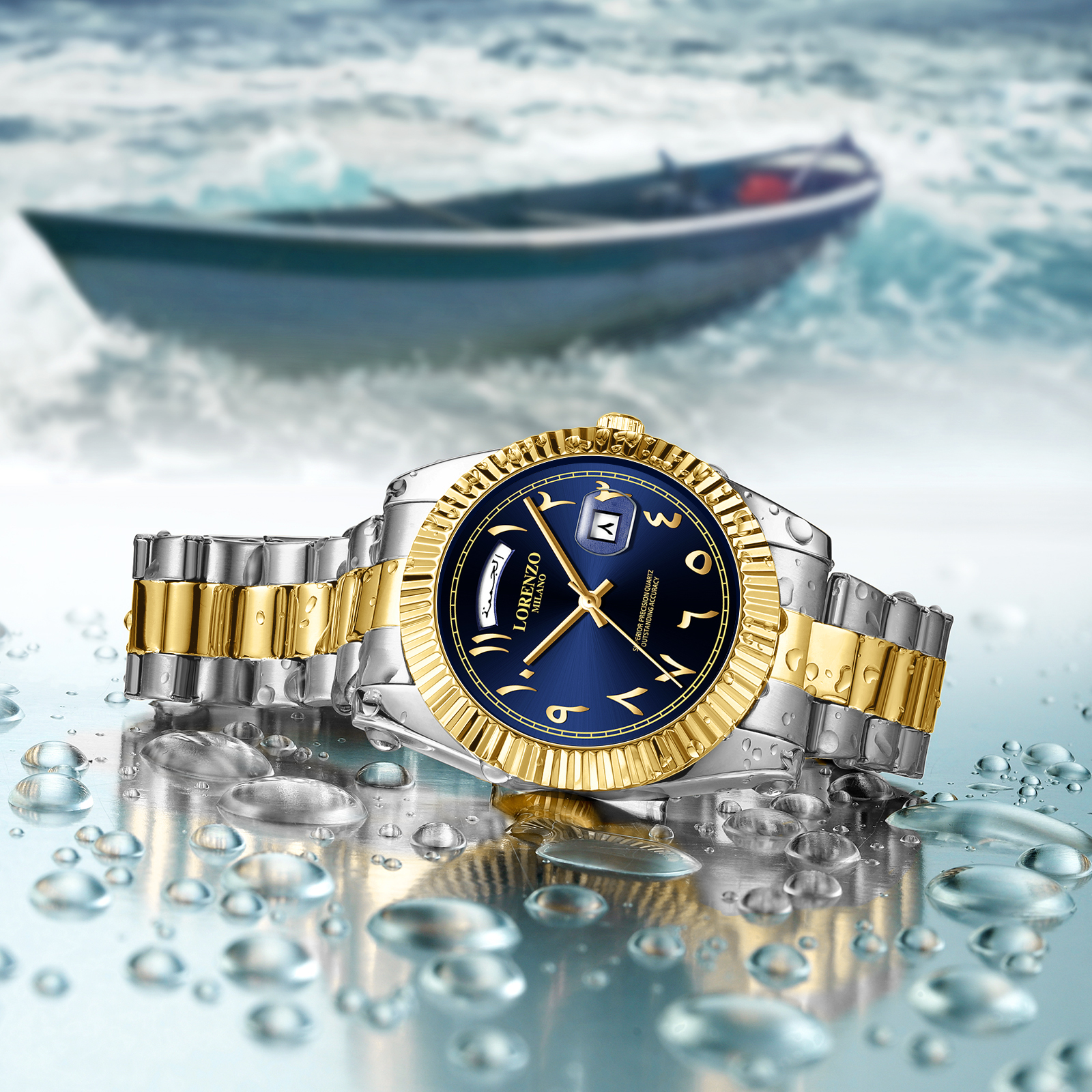 Lorenzo Day-Date Arabic Silver Gold Blue - 8