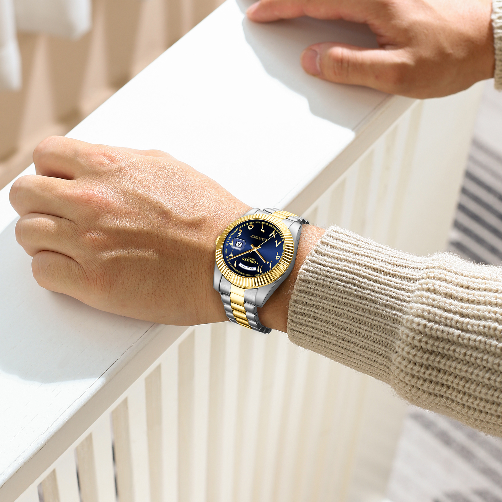 Lorenzo Day-Date Arabic Silver Gold Blue - 7