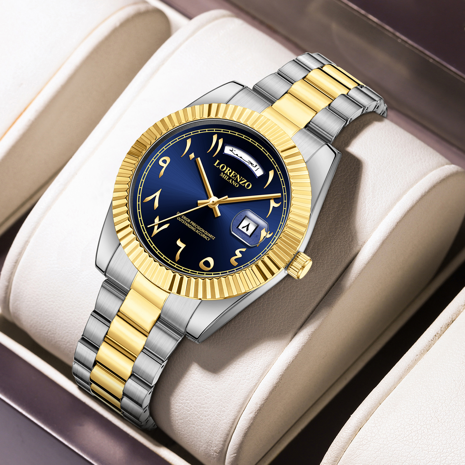 Lorenzo Day-Date Arabic Silver Gold Blue - 10