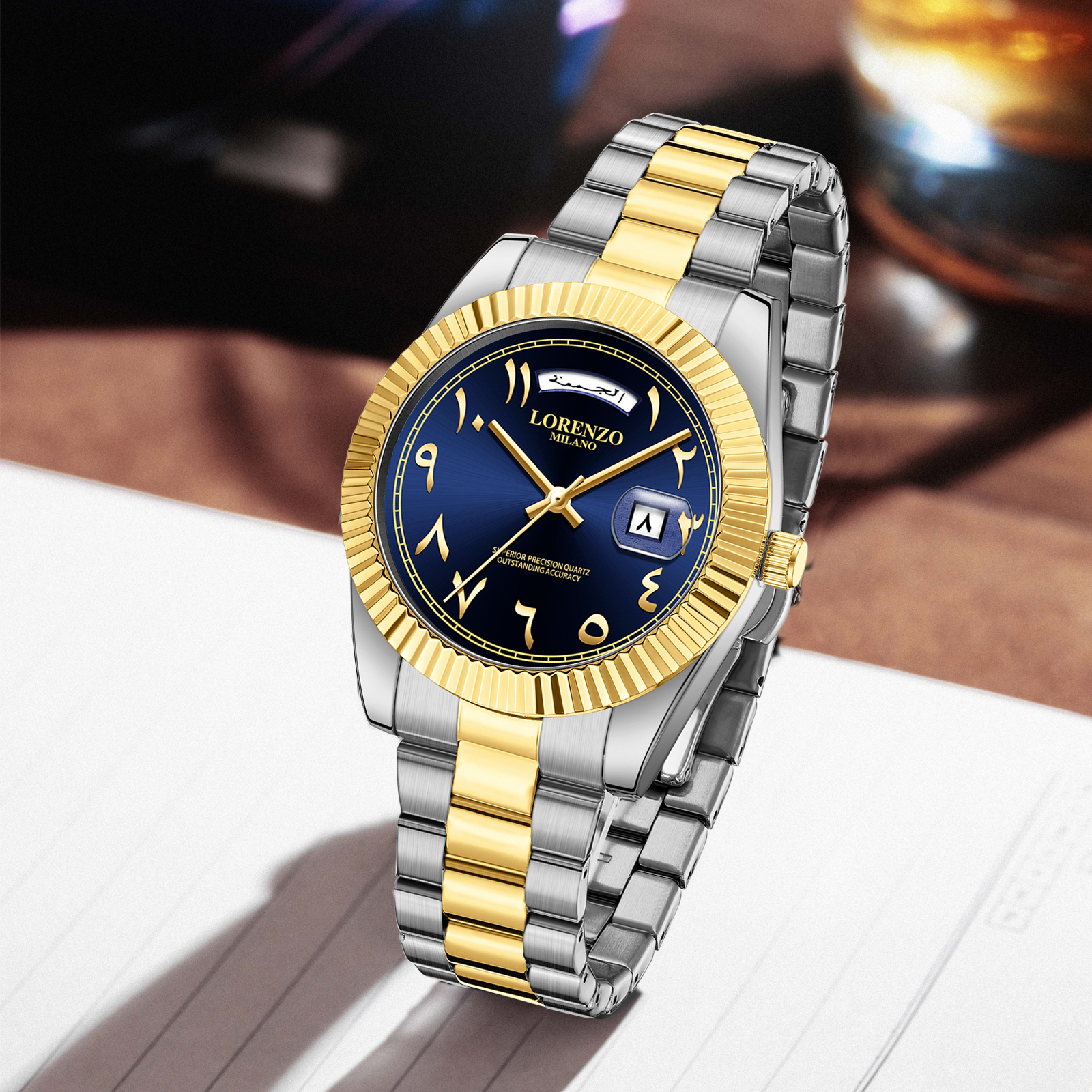 Lorenzo Day-Date Arabic Silver Gold Blue - 9