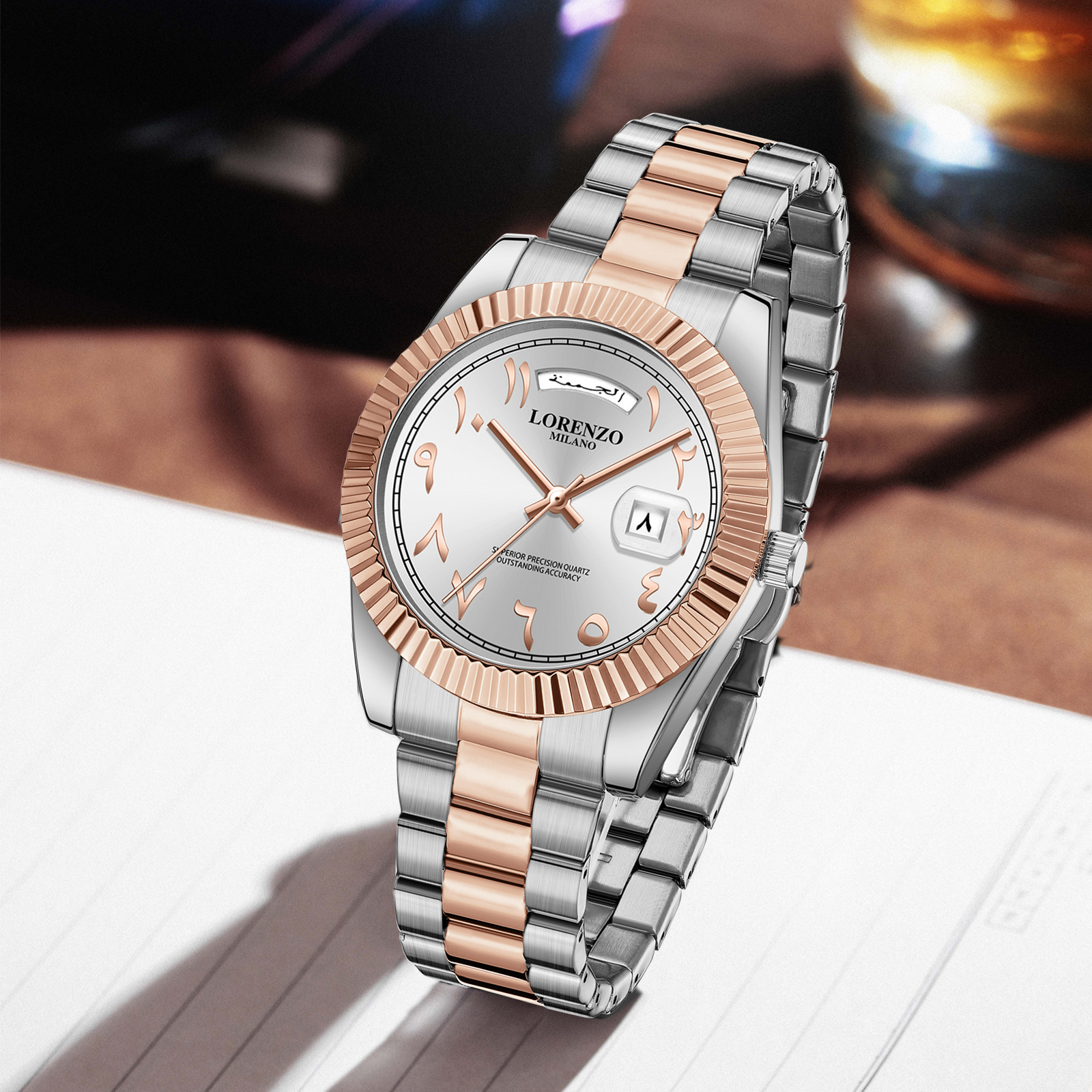 Lorenzo Day-Date Arabic Silver Rose Gold - 9