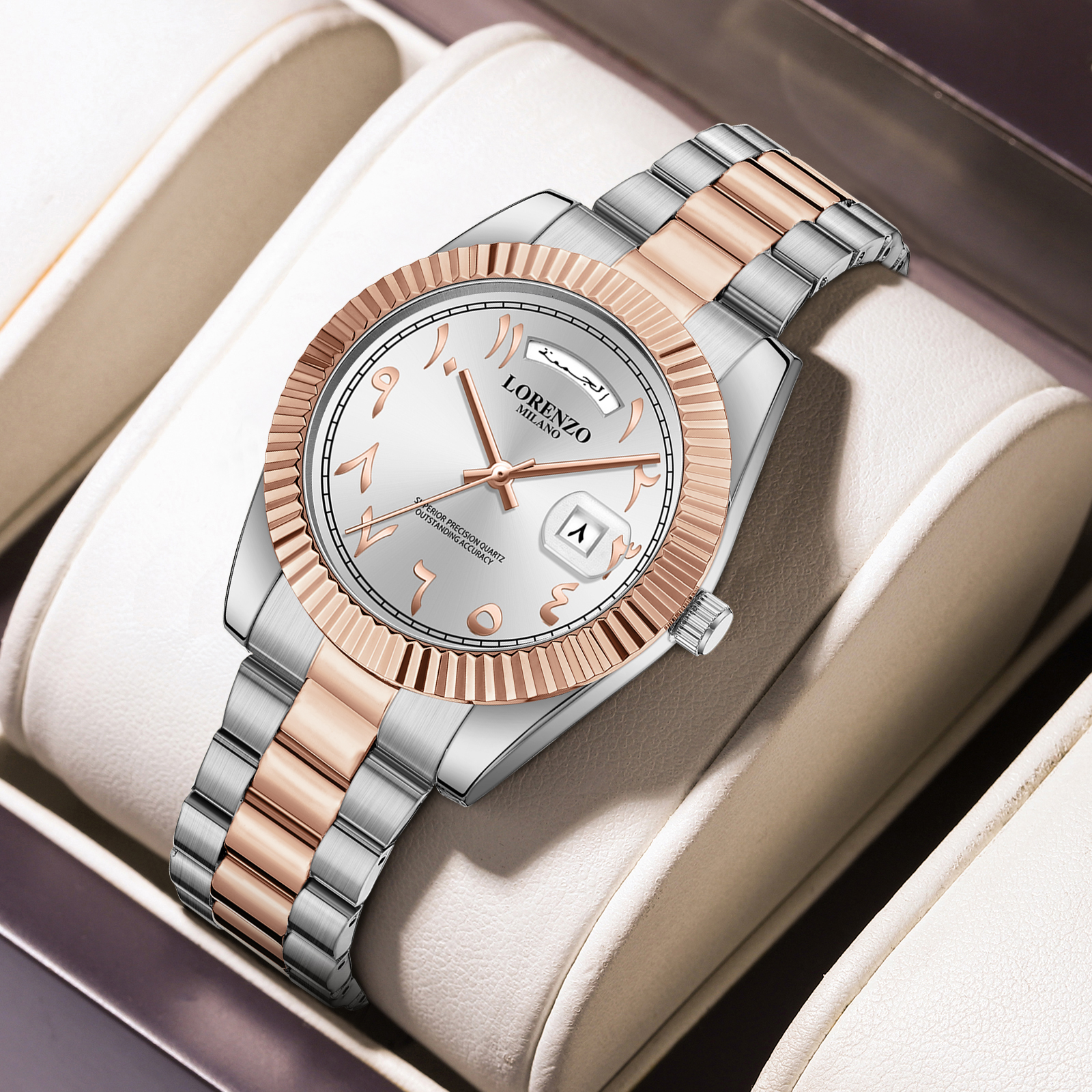 Lorenzo Day-Date Arabic Silver Rose Gold - 10