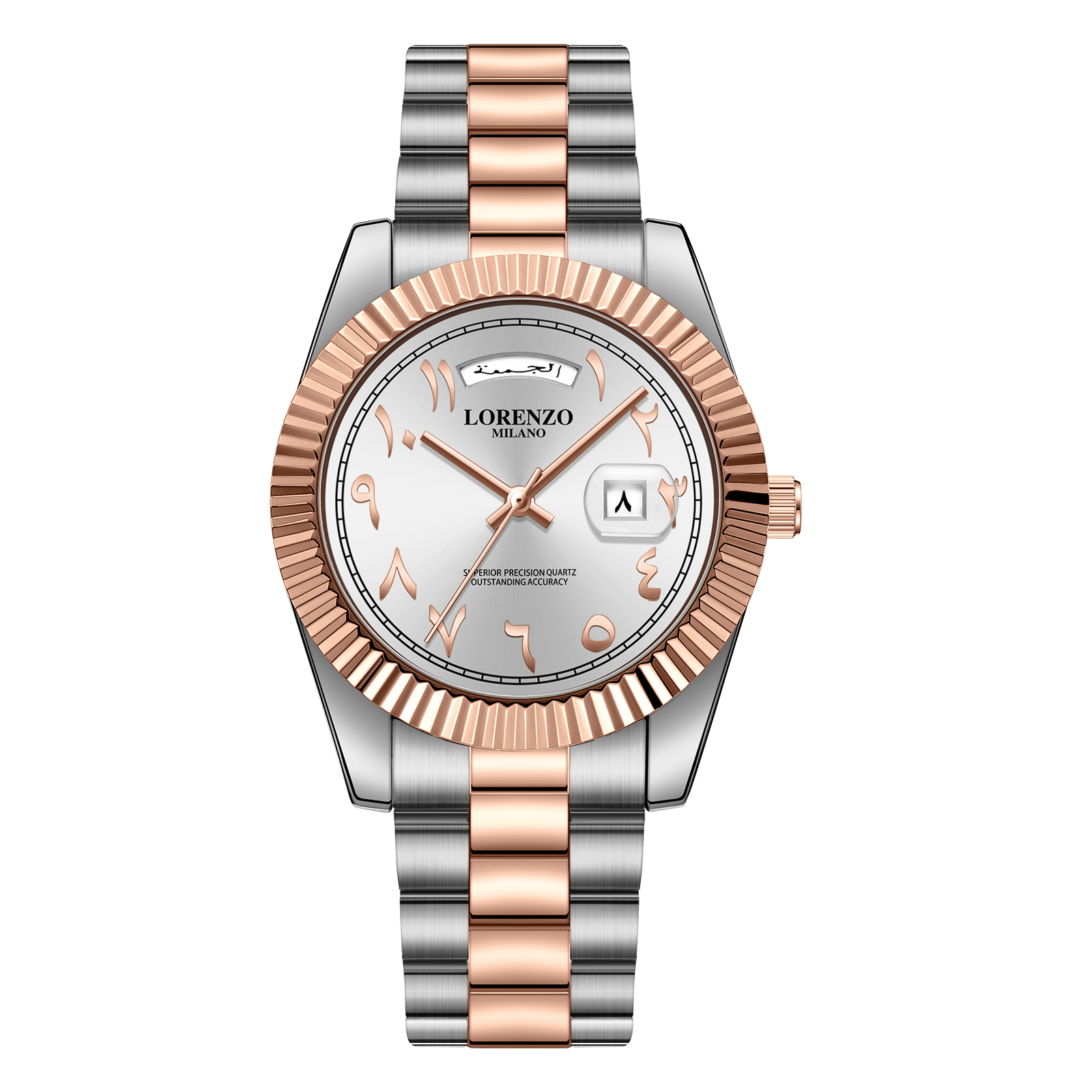 Lorenzo Day-Date Arabic Silver Rose Gold