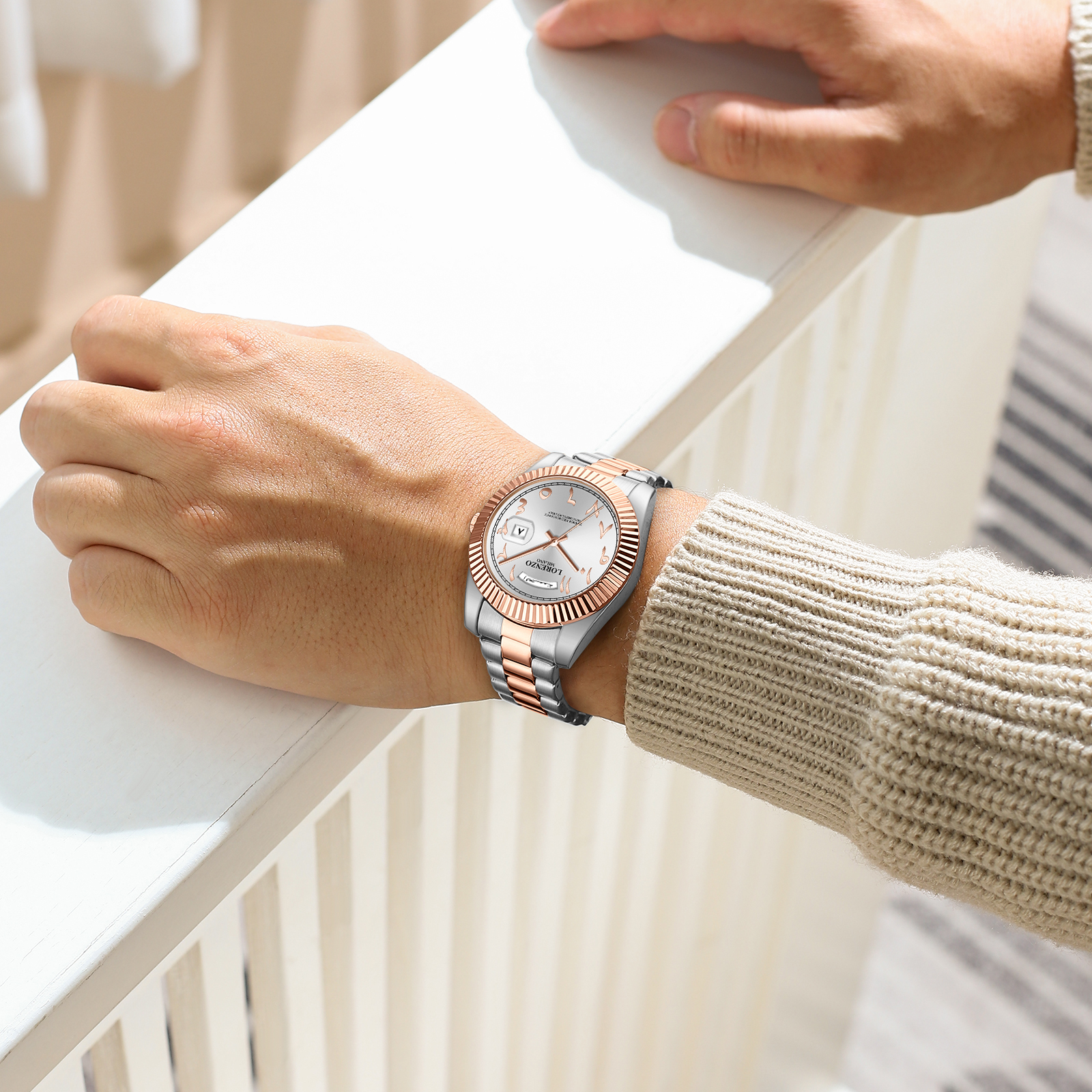 Lorenzo Day-Date Arabic Silver Rose Gold - 7