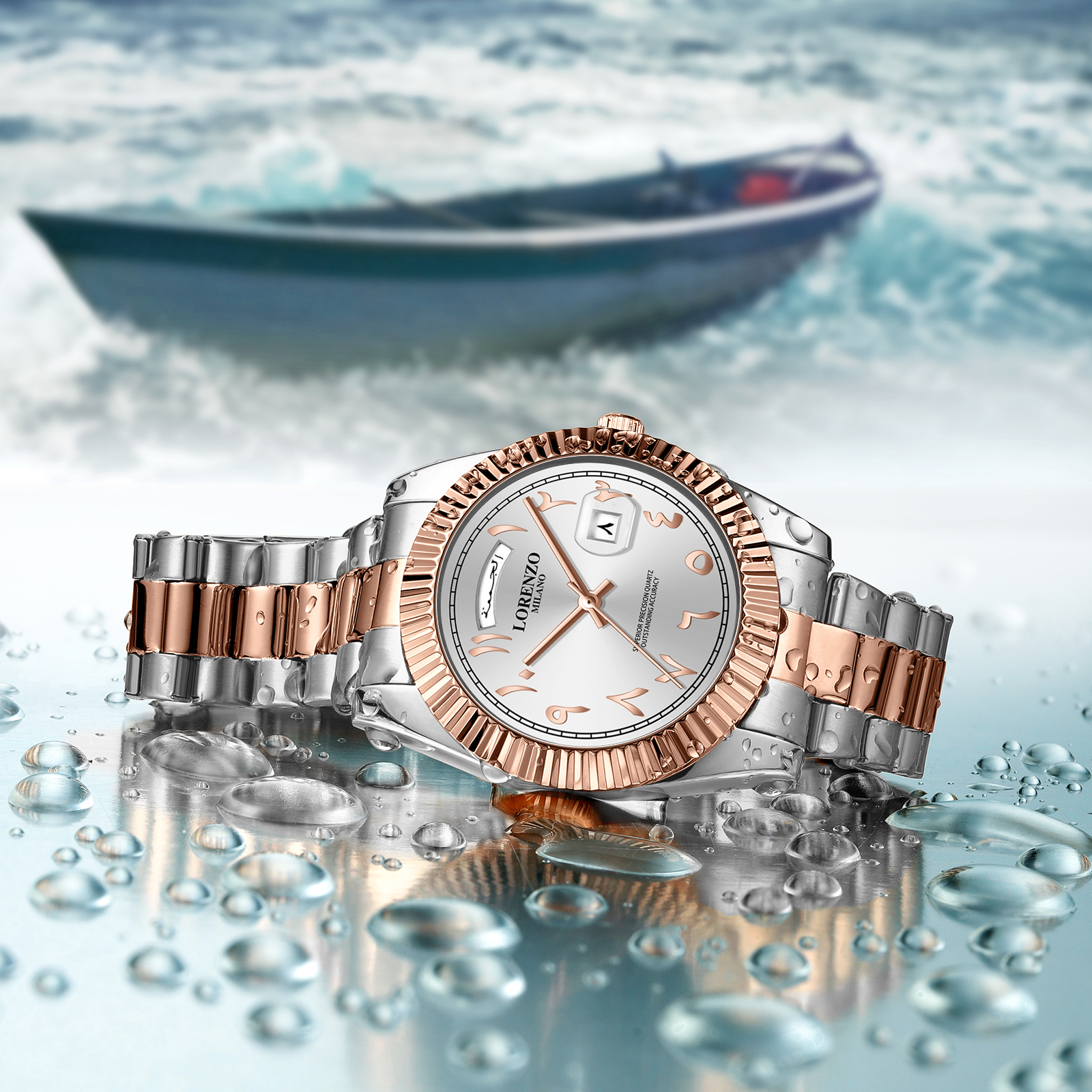 Lorenzo Day-Date Arabic Silver Rose Gold - 8