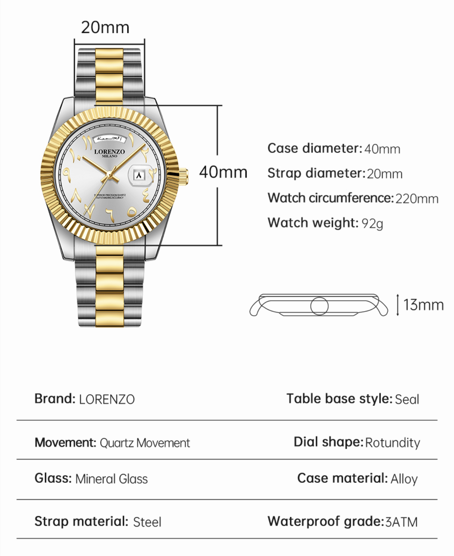 ロレンソ　Lorenzo Lorenzo Day-Date Arabic Rose Gold