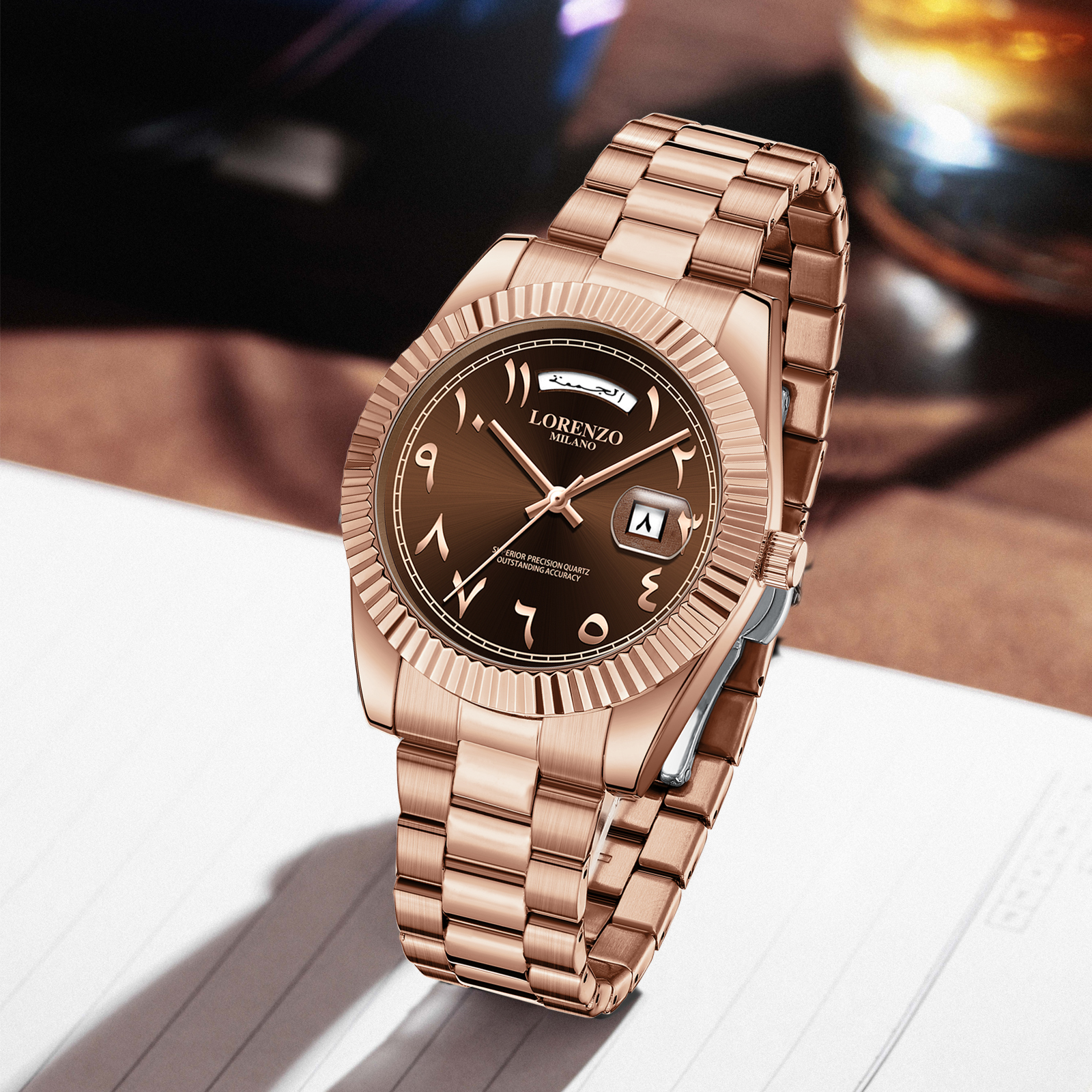 Lorenzo Day-Date Arabic Rose Gold Brown