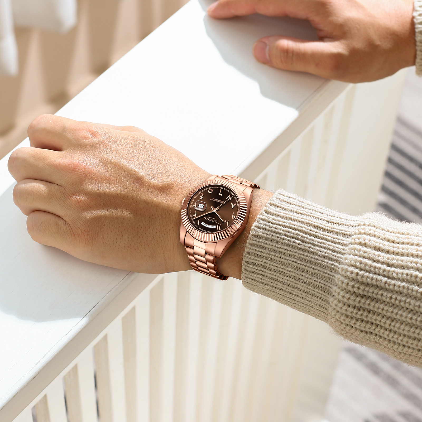 Lorenzo Day-Date Arabic Rose Gold Brown - 7