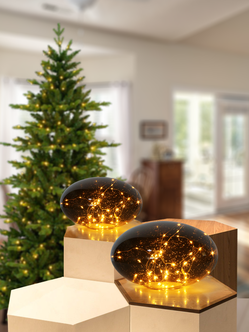 Table lamp - Sphere - Glass - Beige - Timer/Dimmer - 25x15 cm