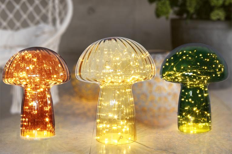 Table lamp - Mushroom - Glass - Beige - Timer/Dimmer - 35x27 cm - 3