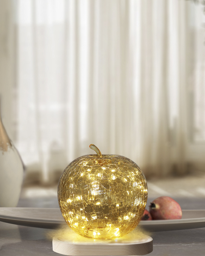 Bordslampa - Äpple - Glas - Beige - Timer/Dimmer - 22x20 cm - 14