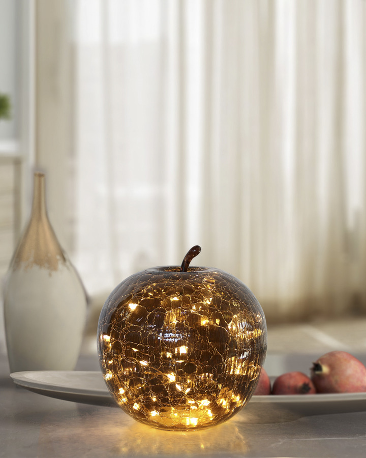 Bordslampa - Äpple - Glas - Brun - Timer/Dimmer - 22x20 cm - 9