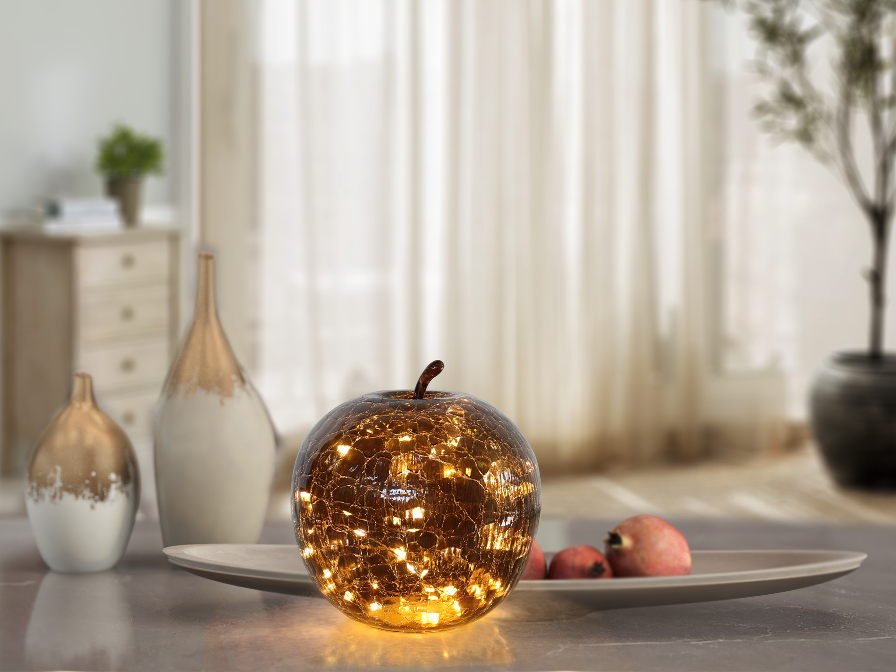 Table lamp - Apple - Glass - Brown - Timer/Dimmer - 22x20 cm