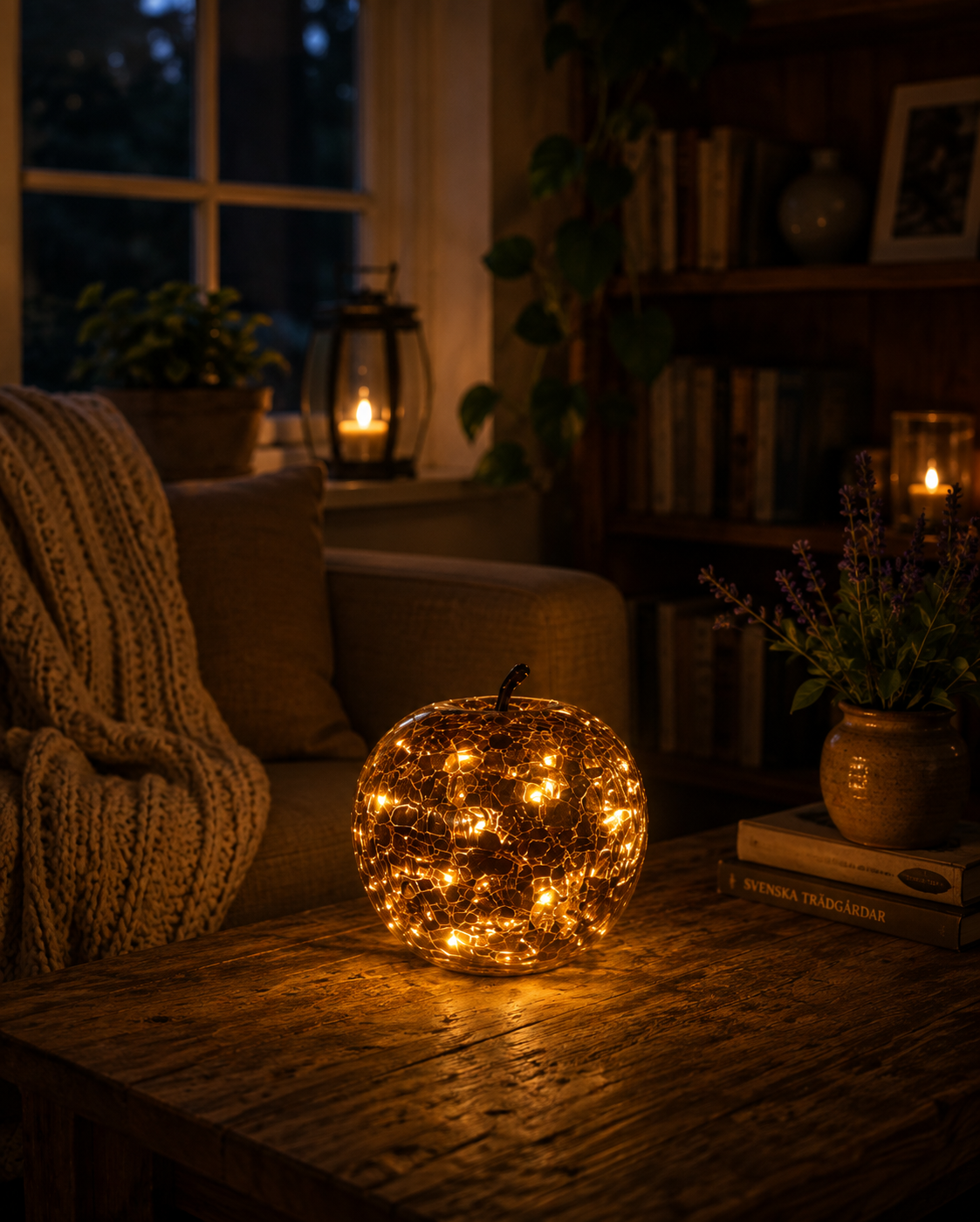 Bordslampa - Äpple - Glas - Brun - Timer/Dimmer - 22x20 cm