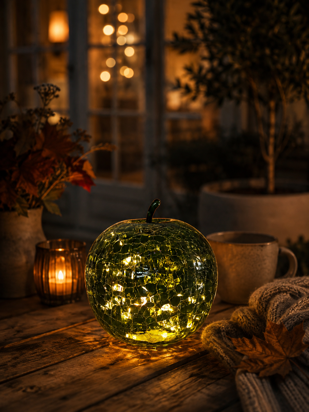 Bordslampa - Äpple - Glas - Grön - Timer/Dimmer - 22x20 cm