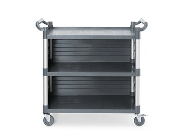 Large polypropylene service cart with 3 shelves