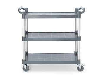 Large polypropylene service cart with 3 shelves