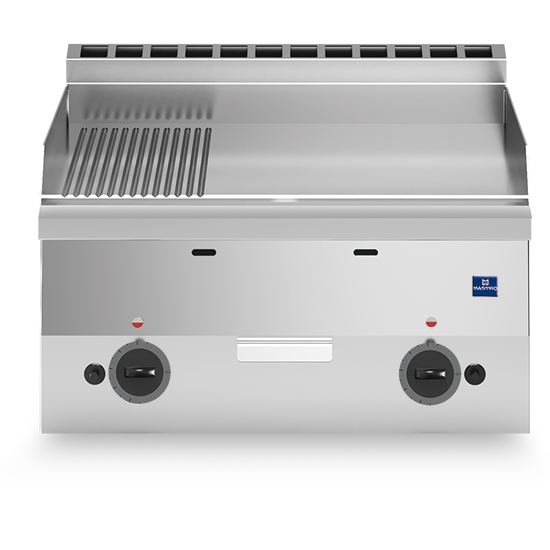 Gas griddle, tabletop, smooth and grooved plate