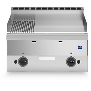 Gasgrill, bordsmodell med slät och räfflad platta