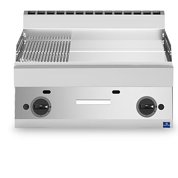 Stekhäll/grill gas, dubbel, kromad slät/räfflad platta