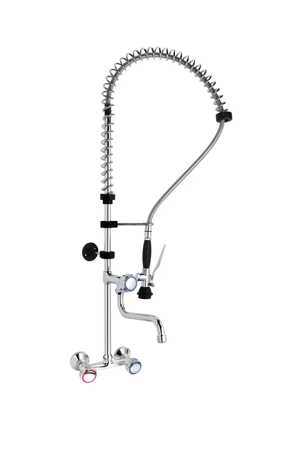 Pre-rinse unit on wall-mounted tap with swivelling spout, connection 1/2"