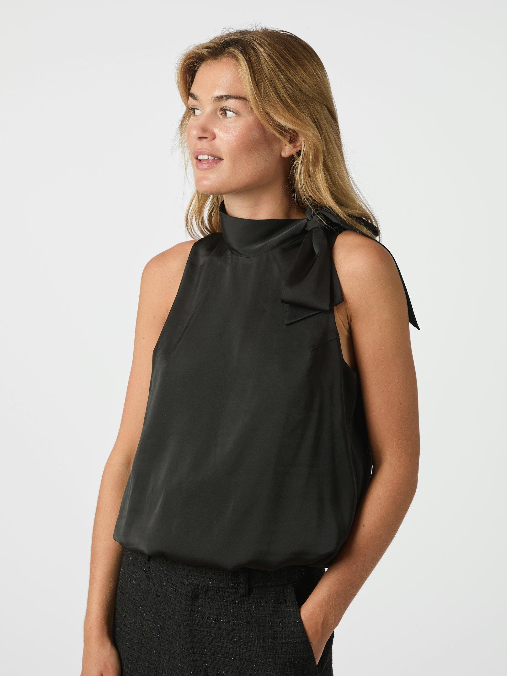 Veda Drapy Satin Top Black - 3