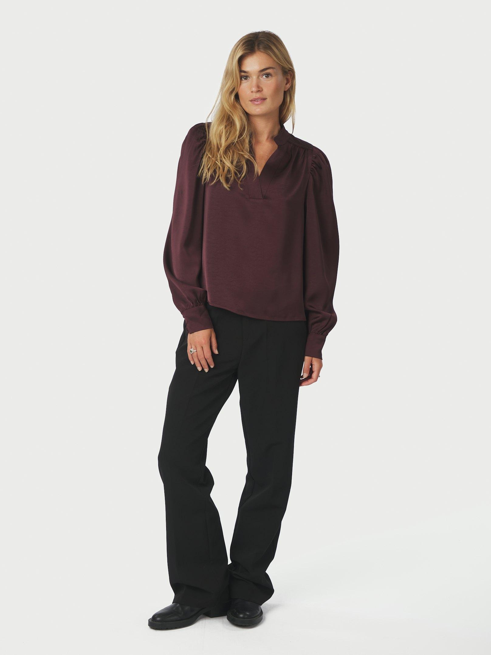 Rosslyn Heavy Sateen Blouse Burgundy - 5