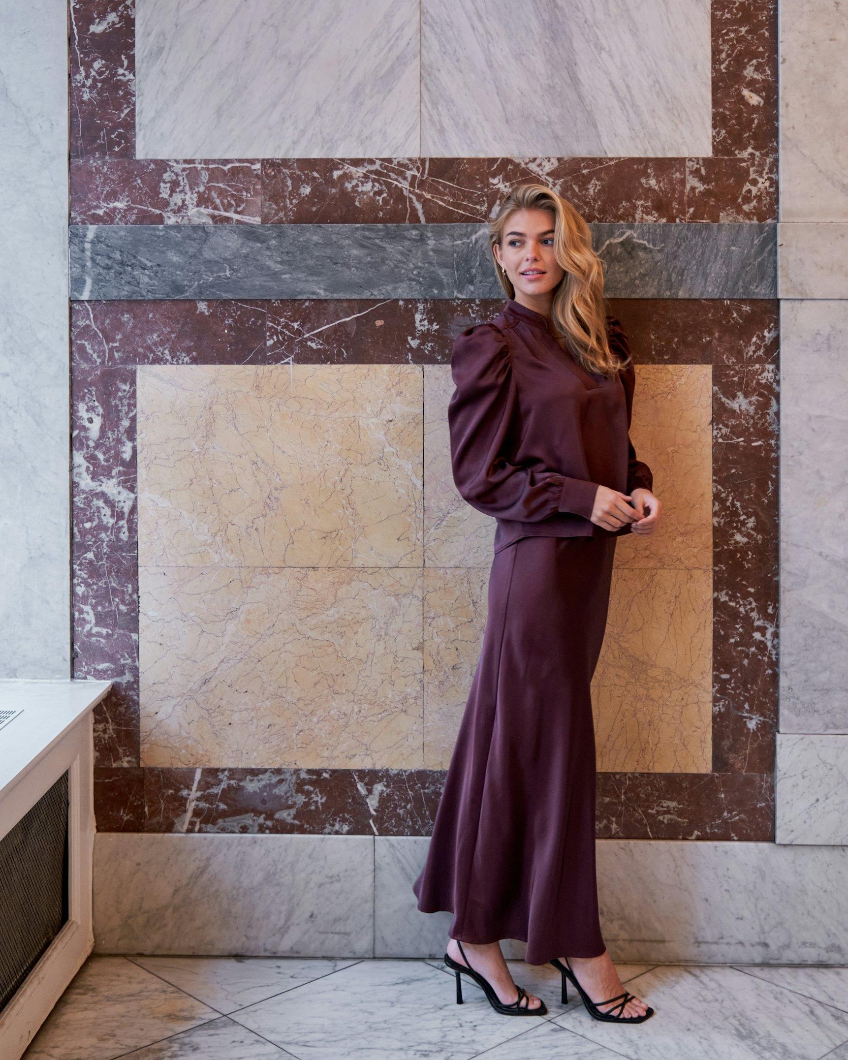 Rosslyn Heavy Sateen Blouse Burgundy - 7