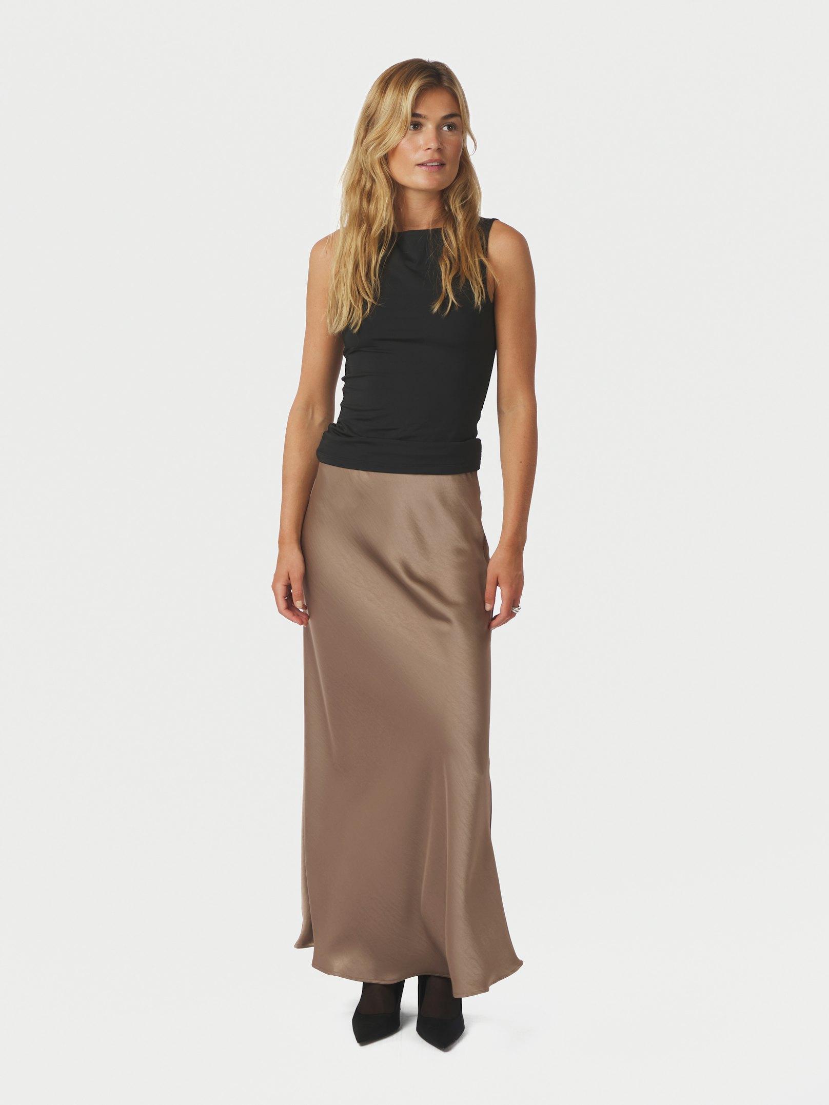 Vicky Heavy Sateen Skirt Dark Taupe - 5
