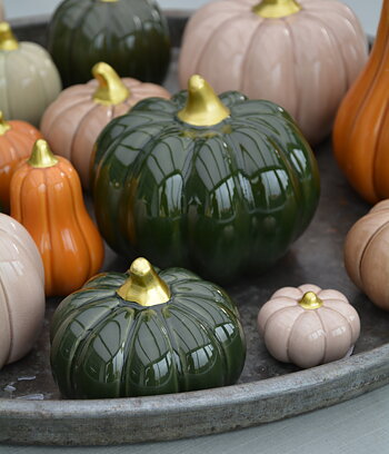 Pumpa grön XL rund 14 cm keramik