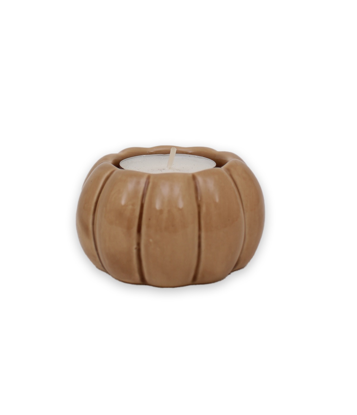 Pumpa ljuslykta nougat 7,8 cm keramik 