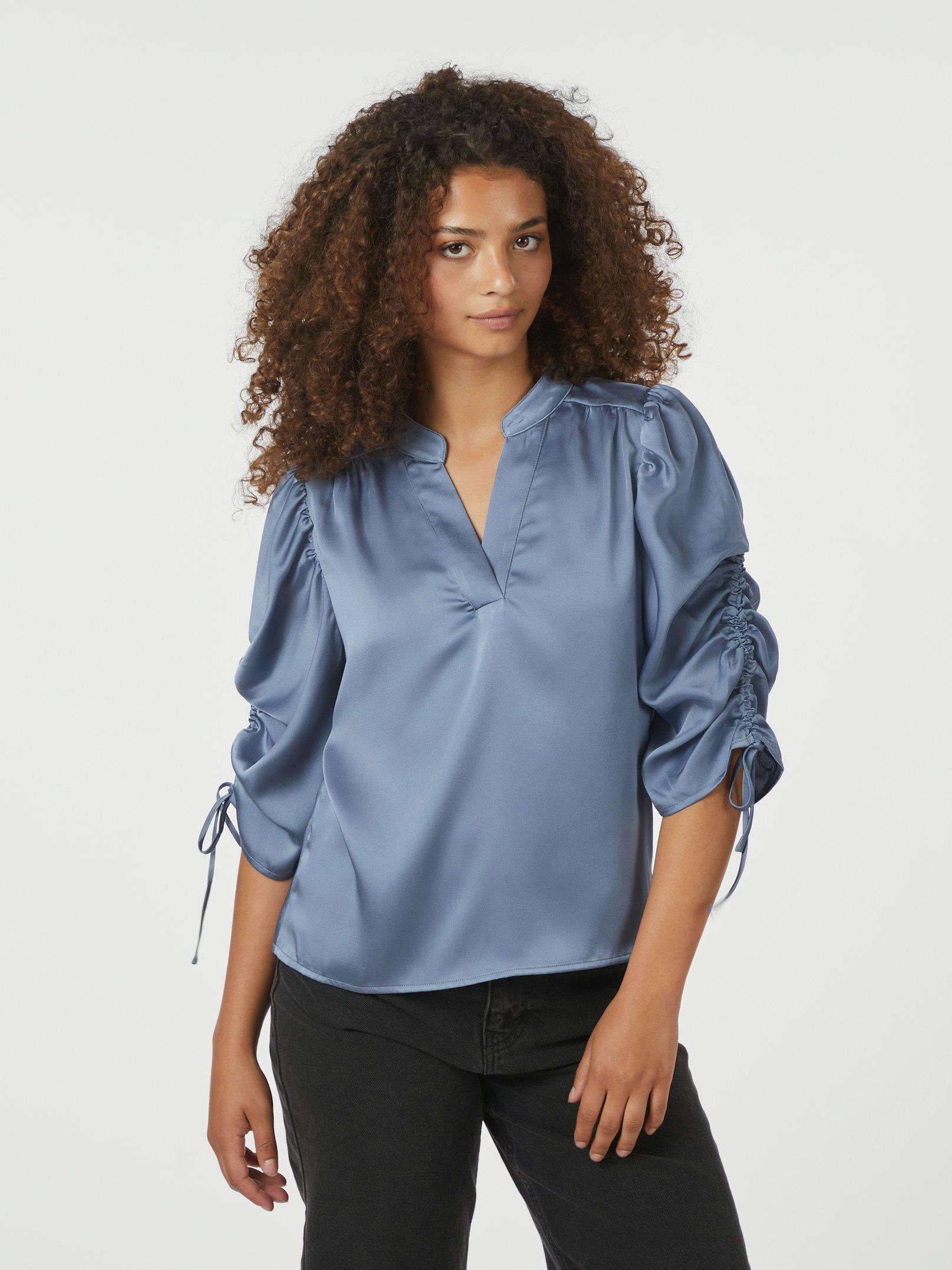 Alvira Drapy Satin Blouse Dusty blue - 3