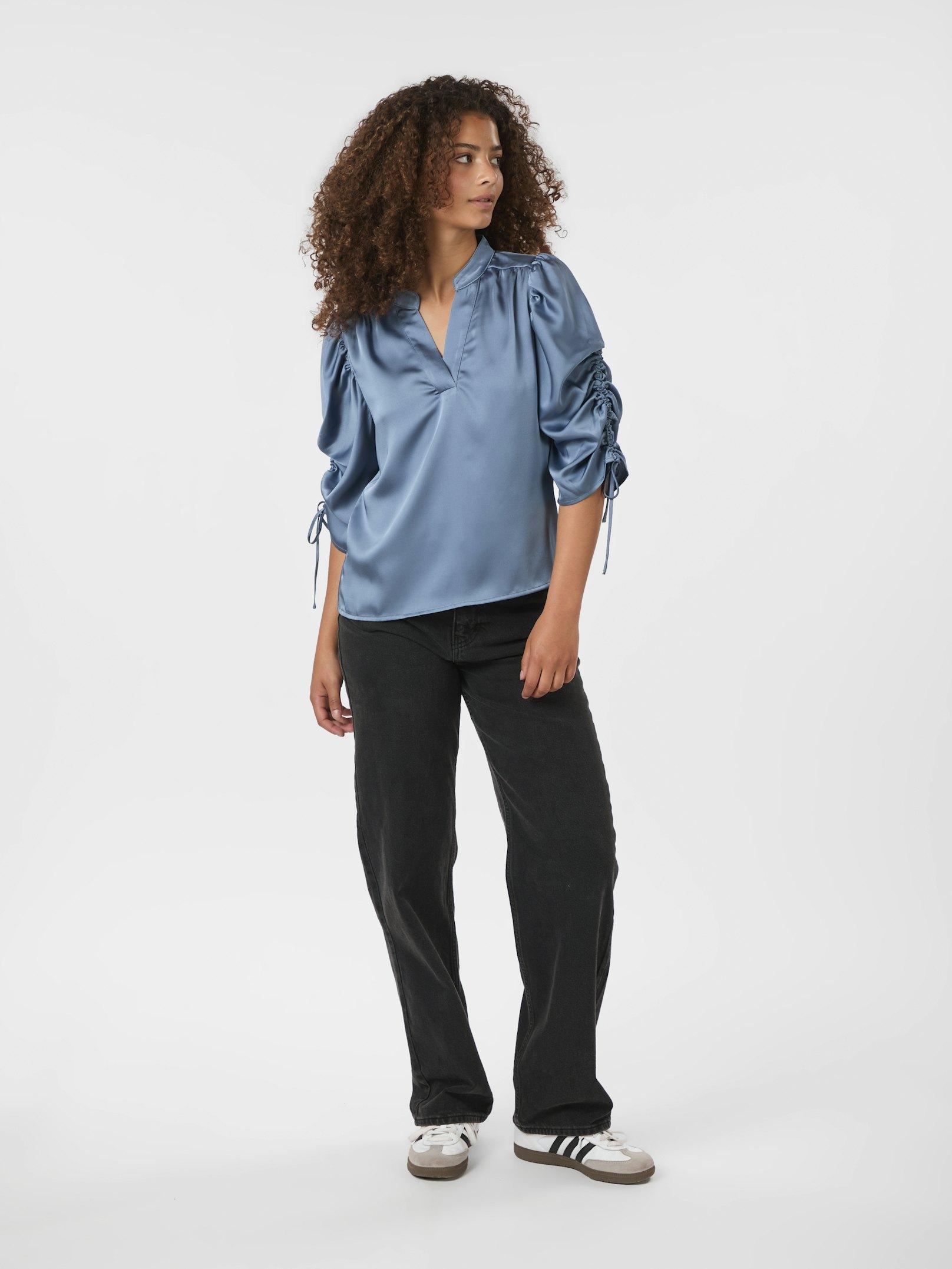 Alvira Drapy Satin Blouse Dusty blue - 5
