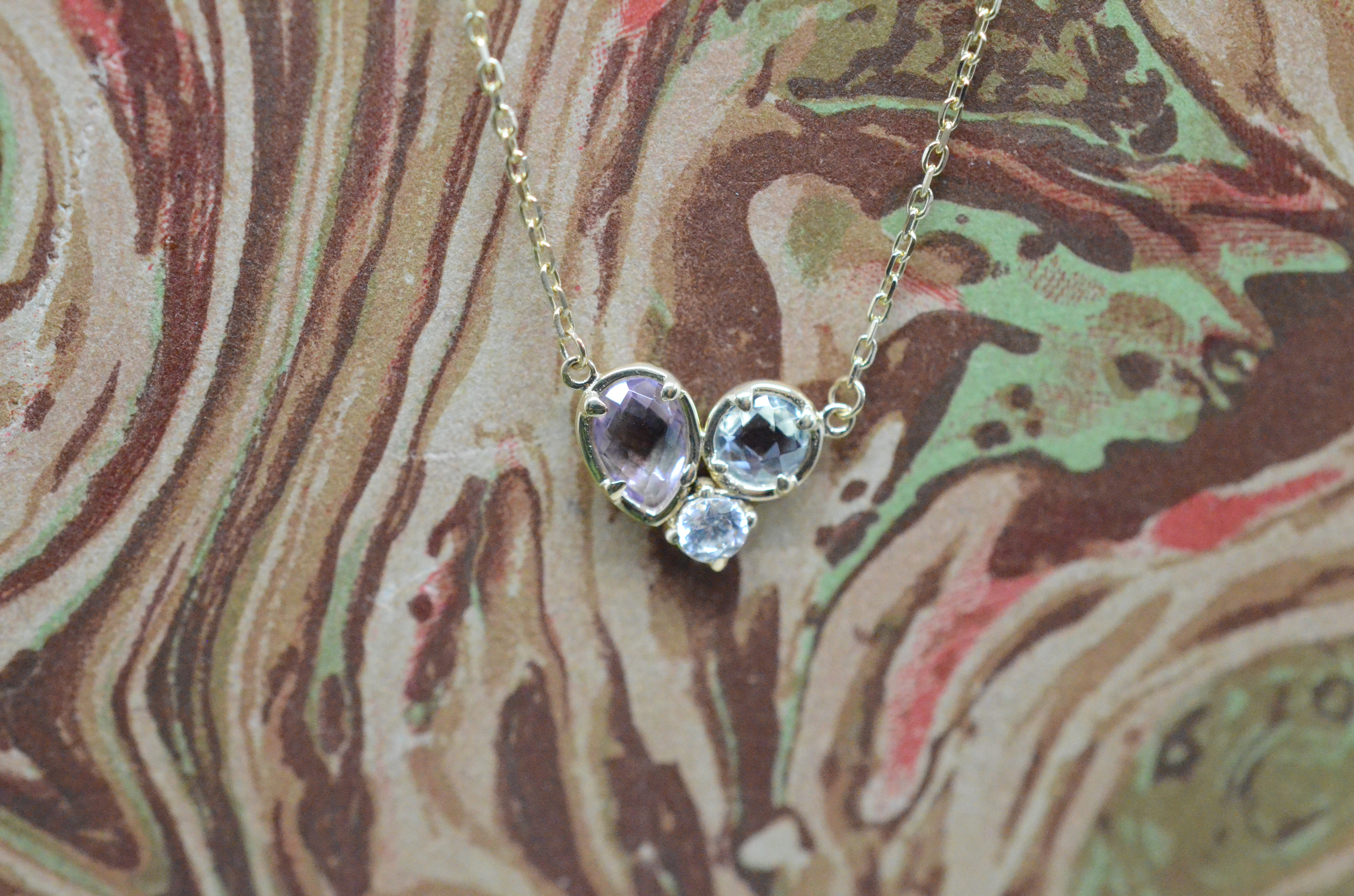 18k necklace with cz, amethyst and topaz - 2