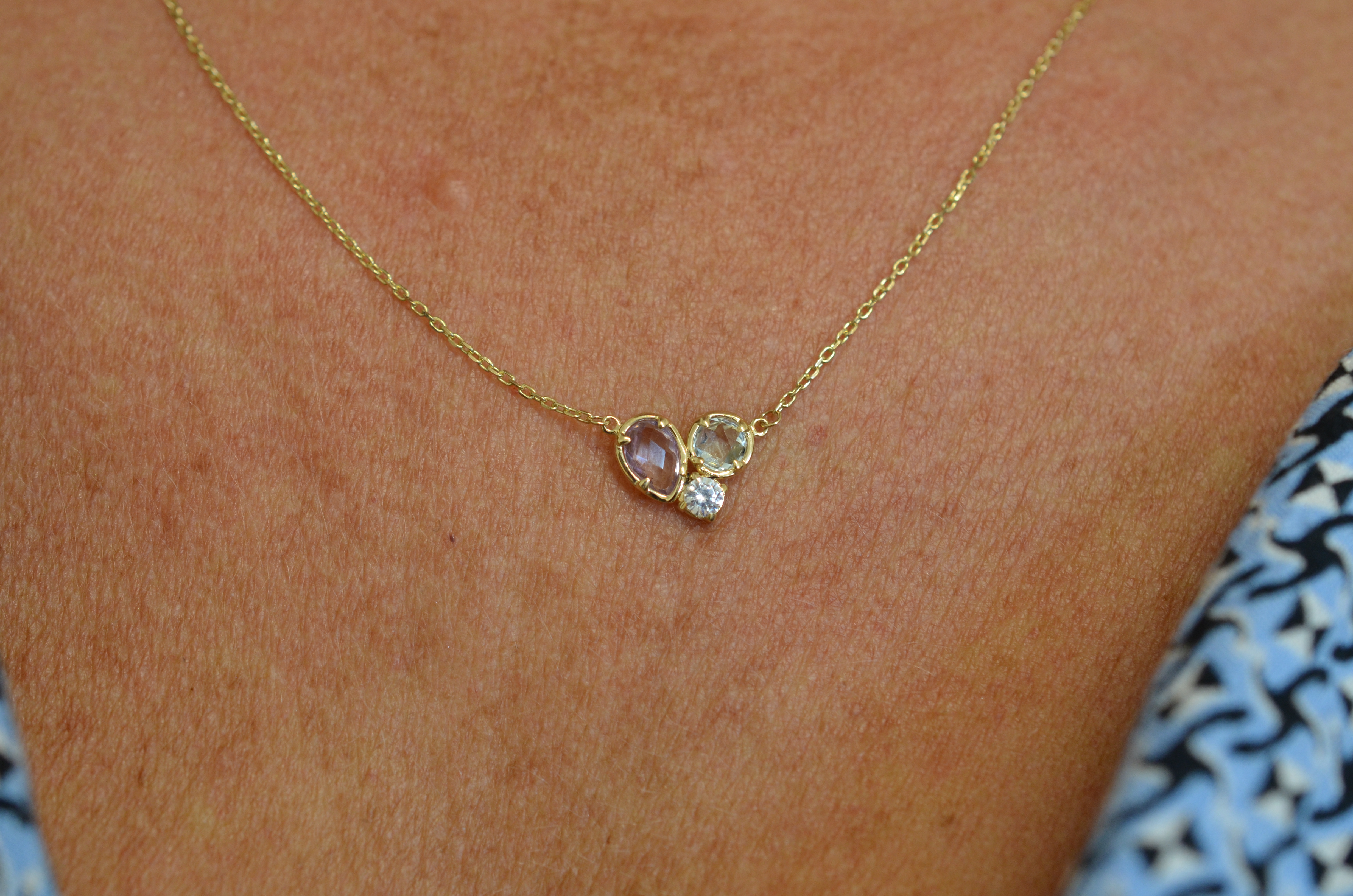 18k necklace with cz, amethyst and topaz - 3
